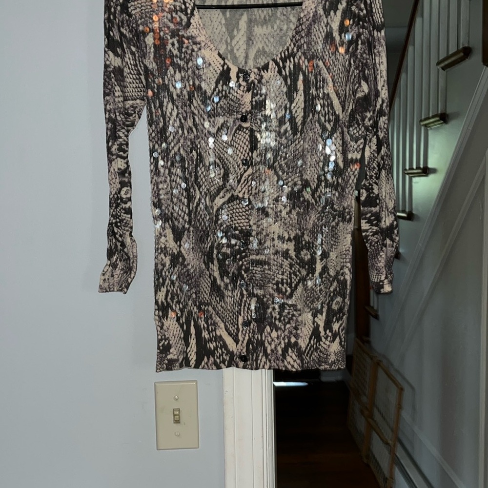 Boston Proper Stylish Snake Print Sequin top